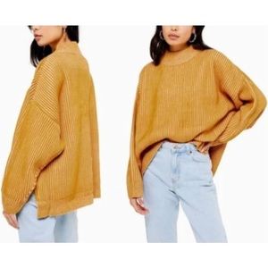 Topshop Slouchy Ribbed Chunky Knit Mock Neck Sweater Fall Harvest Mustard Yellow